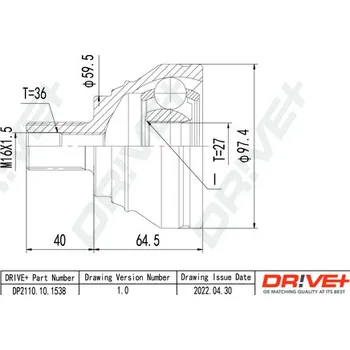 Poloosa kola Sada kloubů pro hnací hřídel Dr!ve+ DP2110.10.1538