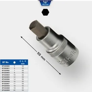Gola hlavice Brilliant Tools BT022865 Nástrčný ořech s bitem 1/2", vnitřní šestihran, délka 55 mm, 12 mm