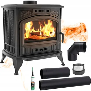 Krbová kamna Kamna litinový volně stojící krb KRATKI Koza K6 8 kW, sada pro montáž