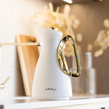 Termoska VIALLI DESIGN Alessia 1 l bílo-zlatá – konferenční termoska na kávu a čaj se skleněnou vložkou