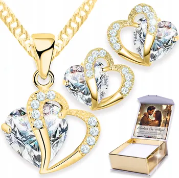 Náhrdelník Sada Zlatých Šperků Náhrdelník a Náušnice Bílá Křišťálová Srdce