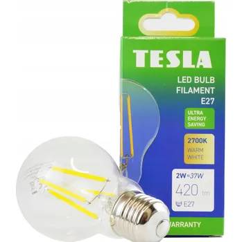 Žárovka TESLA- žárovka FILAMENT A class, E27, 2W, 420lm, 2700K teplá bílá,
