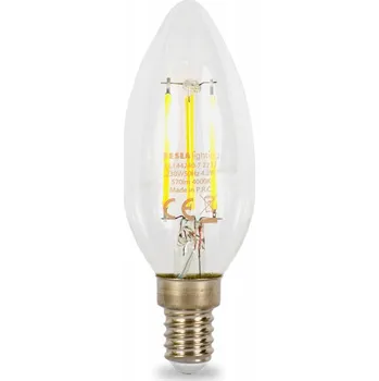 Žárovka TESLA- žárovka FILAMENT RETRO svíčka E14, 5,5W, 605lm, 4000K denní bílá,