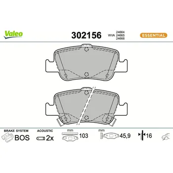 Brzdová destička Sada brzdových destiček, kotoučová brzda VALEO 302156