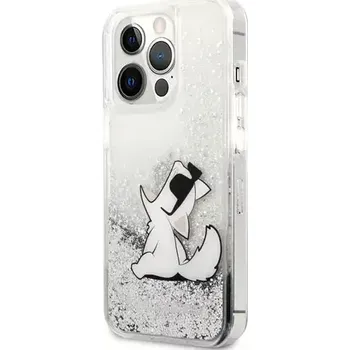 Telefonní příslušenství Karl Lagerfeld Liquid Glitter Choupette Eat Zadní Kryt pro Apple iPhone 13 Pro Max stříbrná (3666339029005)