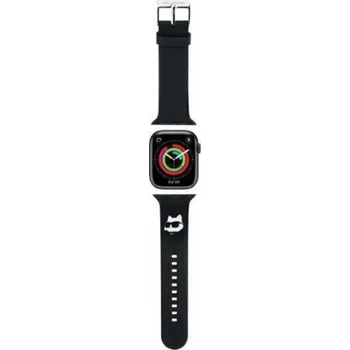 Řemínek na hodinky Karl Lagerfeld Řemínek Karl Lagerfeld KLAWLSLCNK pro Apple Watch 42/44/45/49mm černý/černý řemínek s 3D gumovou hlavou Choupette