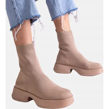 Dámské tenisky Béžové ponožkové kotníkové boty s zirkony 30967, velikost 40