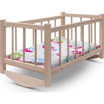 Doplněk pro panenku Baby Mix Dřevěná postýlka/kolébka pro panenky s povlečením owl