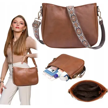 Kabelka DÁMSKÁ KOŽENÁ KABELKA PŘES RAMENO MĚSTSKÁ PROSTORNÁ KABELKA PŘES RAMENO HNĚDÁ