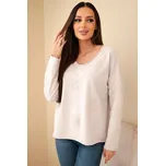 Dámská bavlněná blůza s vyšívanými květy a V výstřihem bežová Barva: Béžová, Velikost: universal