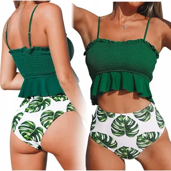 Podprsenka PLAVKY KALHOTKY VOLÁNEK VYSOKÝ PAS PUSH UP XL