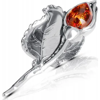 Brož Stříbrná Brož s jantarem, stříbro 925