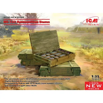 Plastikový model RS-132 Ammunition Boxes (4 boxes & 16 shells) - ICM 35795