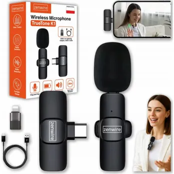 Mikrofon Zenwire Bezdrátový kondenzátorový mikrofon Mini Tie s konektorem USB-C pro telefon a počítač.