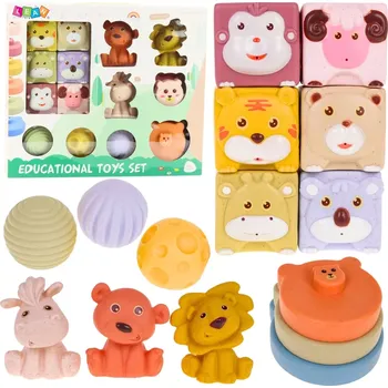 Hračka pro nejmenší Sada měkkých senzorických stavebnic se zvířátky z eko gumy, 18 ks