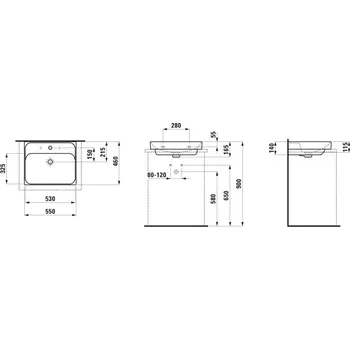 LAUFEN MEDA - umyvadlo, broušená spodní část umyvadla (H816112) Barva: Černá mat, Provedení: bez přepadu, bez otvoru pro baterii