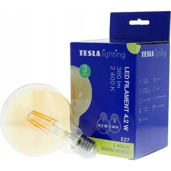 Žárovka TESLA- žárovka GLOBE G95 VINTAGE, E27, 4,2W, 380lm, 2400K, zlatá