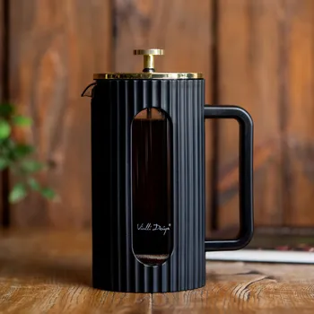 French press VIALLI DESIGN LIVIO 1 l - pístový spařovač na kávu a čaj z borosilikátového skla a nerezové oceli, černý gold