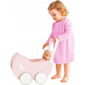 Kočárek pro panenku Pastelový Dřevěný kočárek pro panenky odrážedlo Ivy růžový bílý