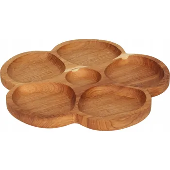 Kuchyňské prkénko DŘEVĚNÉ PRKÉNKO DUBOVÉ NA SERVÍROVÁNÍ, TALÍŘ NA UZENINY A SNACKY, KVĚTINA S 5 PŘIHRÁDKAMI