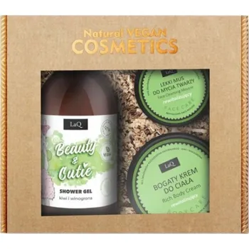 Sprchový gel LaQ Beauty & Cutie sada sprchový gel 500ml + bohatý tělový krém 200ml + lehká mycí pěna na obličej 40g