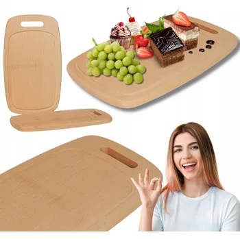 Kuchyňské prkénko BUKOVÉ DŘEVĚNÉ OVÁLNÉ PRKÉNKO NA KRAJENÍ S RUKOJETÍ 35 cm