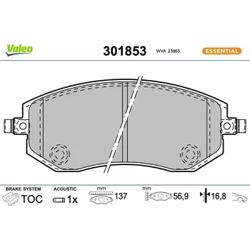 Brzdová destička Sada brzdových destiček, kotoučová brzda VALEO 301853