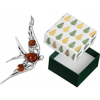 Přívěsek Stříbrný Přívěsek Vlaštovka s Jantarem Prolamovaný Oxidovaný Závěs Ptačí Motiv