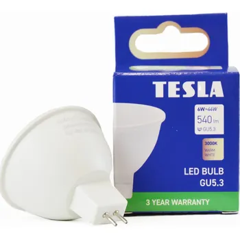 Žárovka TESLA- žárovka GU5,3 MR16, 6W, 12V, 540lm, 3000K teplá bílá, 110st