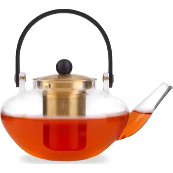 Konvice na čaj VIALLI DESIGN Eva 0,8 l gold - skleněný čajový konviček s infuzérem