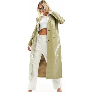 Dámský kabát URBANCODE OLIVOVÝ KABÁT IMITACE KŮŽE (XS)