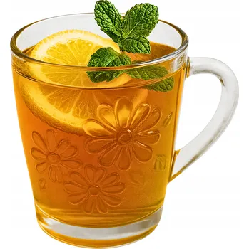 Sklenice SKLENICE NA ČAJ KÁVU 250ML SKLENICE S RUKOJEŤEM, DEKORATIVNÍ KVĚTINY