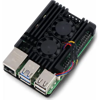 Stolní počítač OEM skříň Raspberry Pi 5 se dvěma ventilátory - hliníková - černá