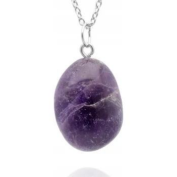 Přívěsek Kámen na Řetízku Přírodní Fialový Ametyst Přívěsek Ocel 45+5 cm