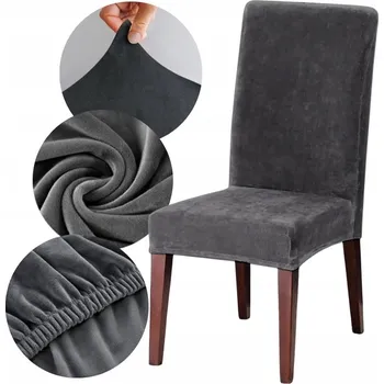 Potah na židli Potah na židli velur grafit šedý elastický silný prémiový do obýváku