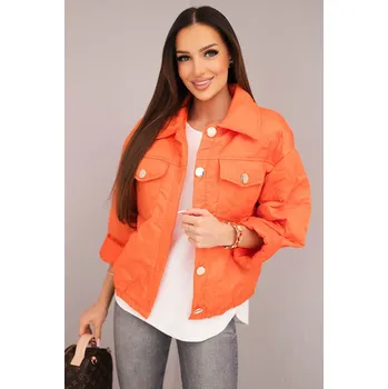 Dámská jarní prošívaná bunda s květinovým vzorem oranžová Barva: Orange, Velikost: universal