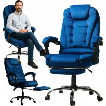 OTOČNÉ KŘESLO BOSS S PODNOŽKOU A MASÁŽNÍ FUNKCÍ MODRÝ VELUR XL