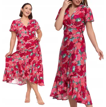 Dámské šaty ŠATY dámské MIDI Vzorované Elegantní Zavinovací Výstřih Květiny MORAJ S