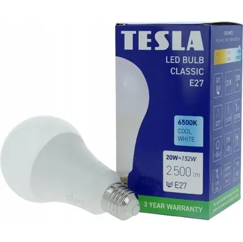 Žárovka TESLA- žárovka BULB E27, 20W, 2500lm, 6500K studená bílá