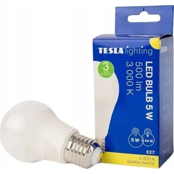 Žárovka TESLA- žárovka BULB, E27, 5W, 500lm, 3000K teplá bílá,