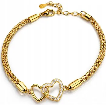 Náramek Dámský stříbrný náramek srdíčka zirkony pozlacený ryzost 925 Valentýn