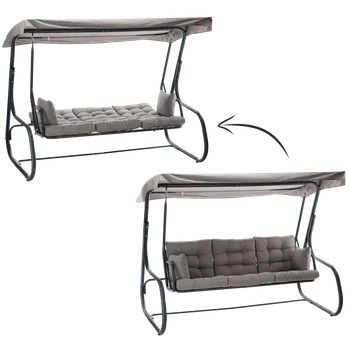 Zahradní lehátko Garden Line ZÁHRADNÍ HOJDAČKA 215 x 130 x 175 CM ŠEDÝ MELÍR S FUNKCÍ LEHÁTKO PREMIUM *3125