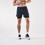 KIPRUN Pánské běžecké kraťasy 2v1 Run 500 Comfort M ČERNÁ|ŠEDÁ