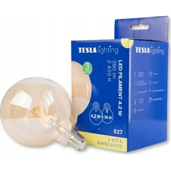 Žárovka TESLA- žárovka GLOBE G125 VINTAGE, E27, 4,2W, 380lm, 2400K, zlatá