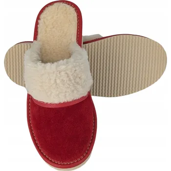 Dámská obuv Pantofle Láčky Kožené Pantofle Dámské Vlněné Zimní Červené Domácí 42