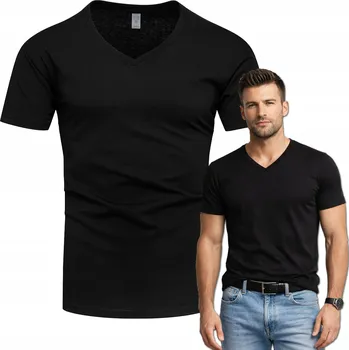 Pánské tričko Pánské Tričko Pánské tričko s výstřihem do V vel. M Bavlněné Bez Potisku Černé