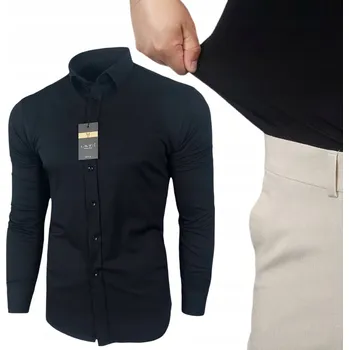 Pánská košile Koszula męska pletená LAVIER – elastická slim fit, černá vel. L
