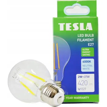 Žárovka TESLA- žárovka FILAMENT A class, E27, 2W, 420lm, 4000K denní bílá,