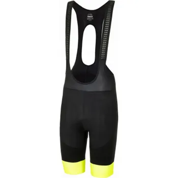 Cyklistické kalhoty RH+ Kraťasy Vortice s laclem ČERNÁ/FLUO ŽLUTÁ/REFLEXNÍ - L