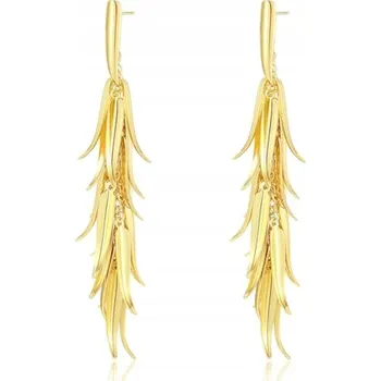 Náušnice Dámské náušnice s listy pozlacené 18k zlatem, dlouhý střapec